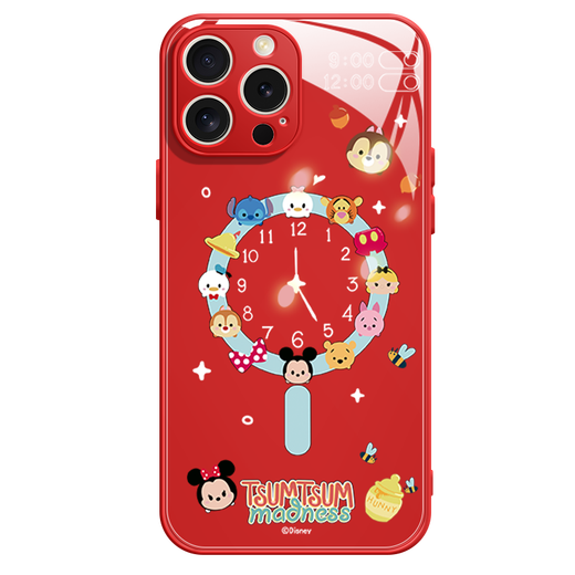Disney's new creative clock Disney family Apple magnetic phone case tempered glass hard shell silicone soft edge can be used for MagSafe wireless charging cute cartoon suitable for men and women [magnetic glass Chinese red] Minnie-ABL694Y iPhone15Pro