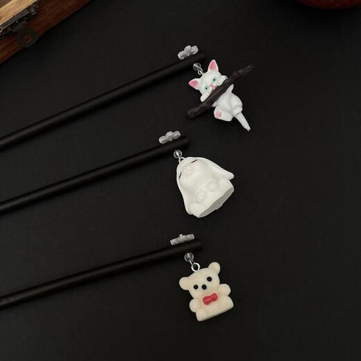 ZHIO retro three-dimensional hairpin, ancient style Hanfu hairpin for women, simple and modern ball headband hairpin 3# open-eyed rabbit