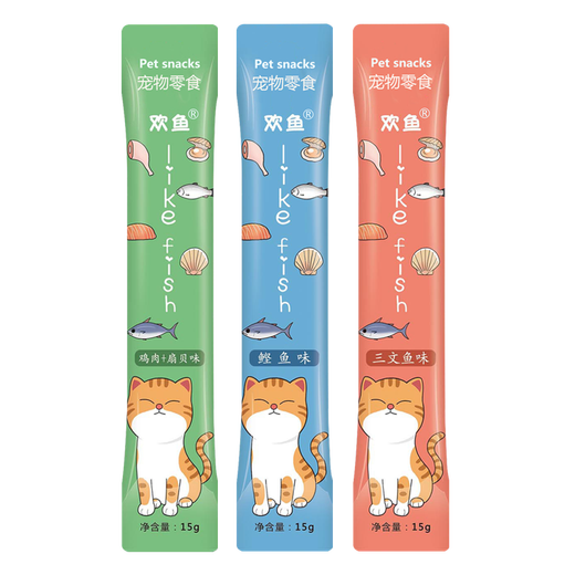 Huanyu Cat Snacks, Nutritional Hair Food for Adults and Kittens, Wet Food Mixed Flavor, Salmon Flavor丨15g*15 Count