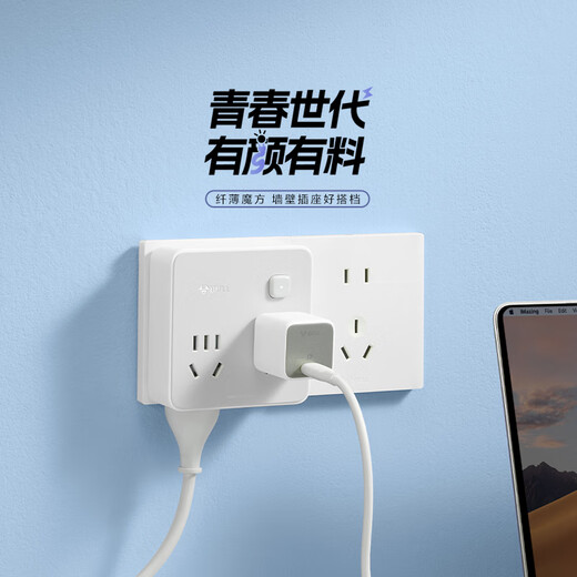 Bull (BULL) one-turn multi-socket expander plug-in strip expander conversion head one-to-two adapter socket conversion plug Generation Z Type 86 one-to-four master control Morning Mist White Z93221