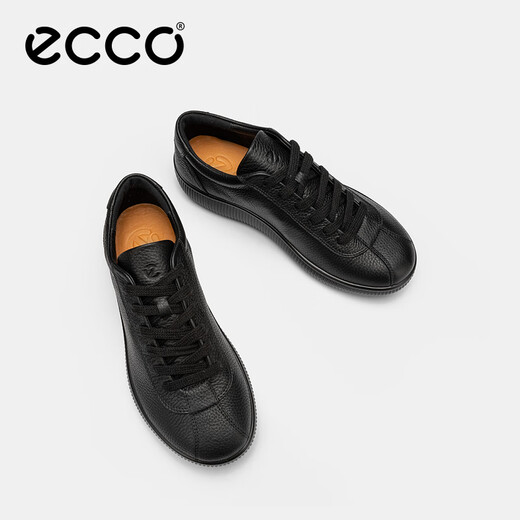 ECCO sneakers for men, soft sole, comfortable and lightweight cowhide lace-up casual shoes, Rouku 537764, black 41 HL