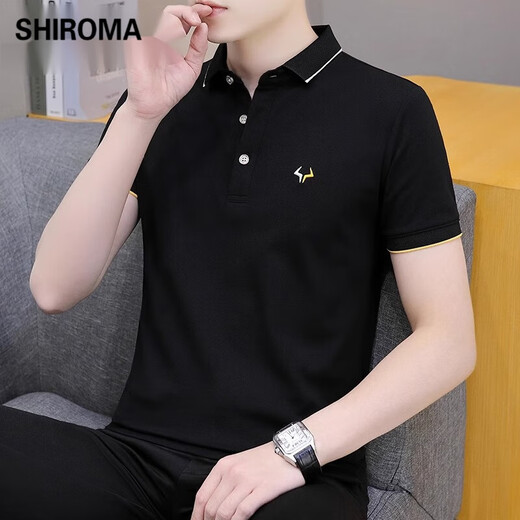 Shiromapolo Shirt Herren Kurzärärmelte Revers Summer Neuer modisch vielseitiger, halbärmeliger Top Trendy Koreanische Version QY681 Black 3xl
