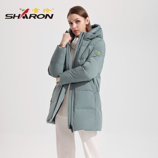 雪伦中长款羽绒服女简约百搭袖标秋冬外套 13567 马卡龙蓝 XL