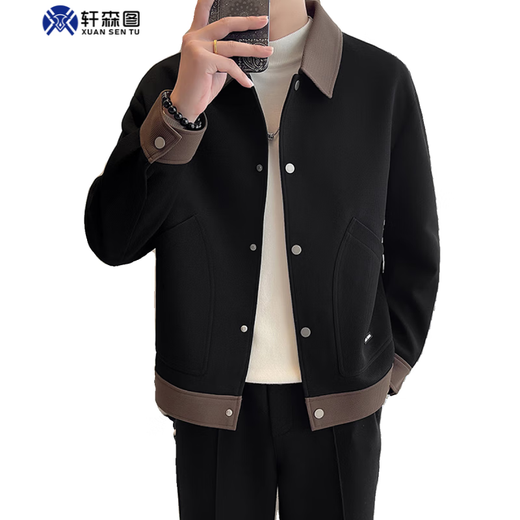 Xuan Sentu Spring and Autumn Men's Light Mature Style Jacket Jacket Men's Loose Large Size Stitching Contrast Color Top Fat Man Looks Slim Matching jk505 Black Jacket XL (175) Recommended 140-160 Jin Jin is equal to 0.5 kg