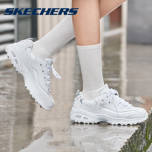 Skechers women's shoes spring new dad shoes female students versatile 2024 new thick-soled casual white shoes white/silver 11979-WSL 35.5