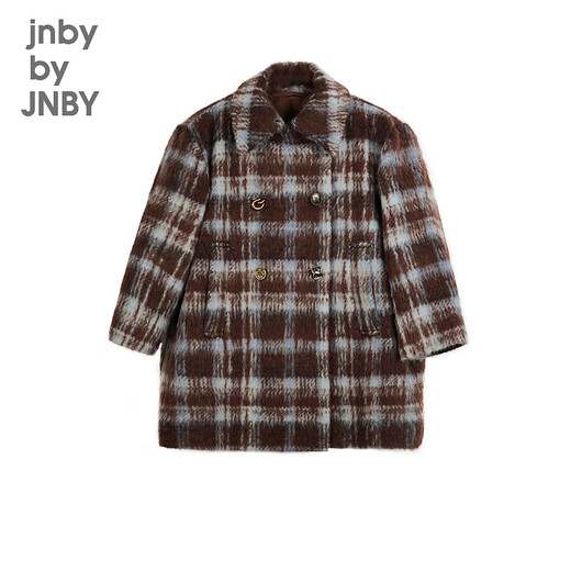 Jnby by JNBY Jiangnan Buyi Kinderbekleidung Winterwolle Wollmantel Warm mittellang kariert Mädchen Kinder 1N0810170 978 Blauer Kaffee gestreift 100 cm