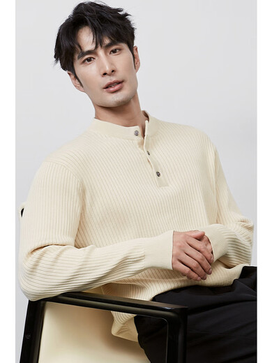 KARESINO autumn and winter high-end business Henry collar sweater slim casual all-match round neck sweater men's base shirt light brown light apricot M M
