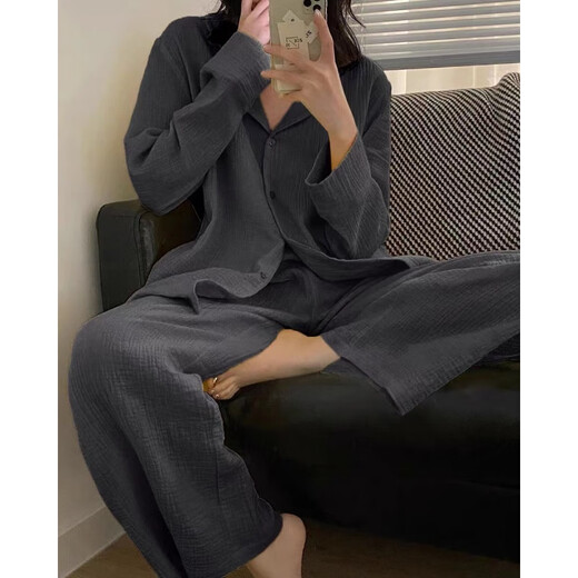 朵弦DUOXUAN居韩版感棉纱睡衣女春秋季色长袖长裤休闲宽松家居服套装 #d-9207t款 M 75-98斤