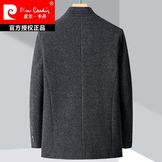 Pierre Cardin autumn and autumn cashmere jacket men's stand-up collar middle-aged and elderly coat woolen coat short daddy coat knitted dark gray 512 175/L