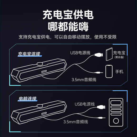 海威特（HAVIT）【20万好评】电脑音响音箱台式桌面家用笔记本主机usb有线长条网课迷你低音炮外放喇叭 M19黑色