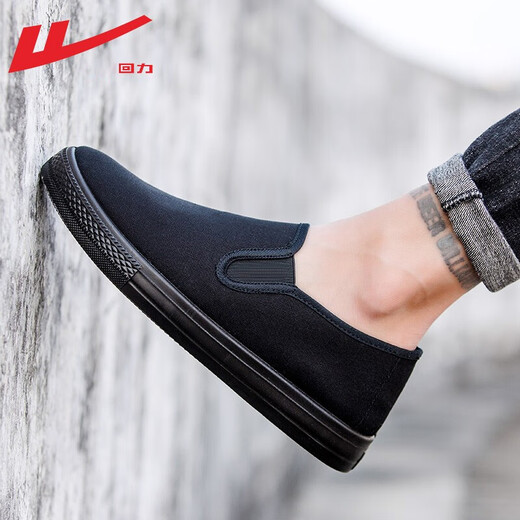 Huili men's shoes versatile and comfortable canvas shoes for men in autumn breathable old Beijing cloth shoes for men one foot lazy casual shoes for men all black 6249 42