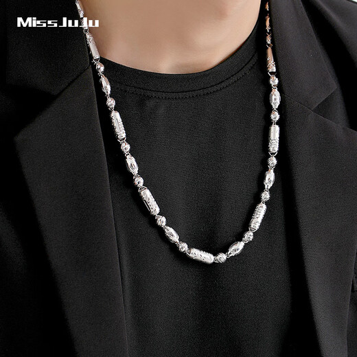 Miss JuJu pt950 platinum necklace men's platinum dragon column olive barrel bead chain bamboo round bead chain atmospheric thick chain weight 12.72g length 50cm thick about 2.8mm