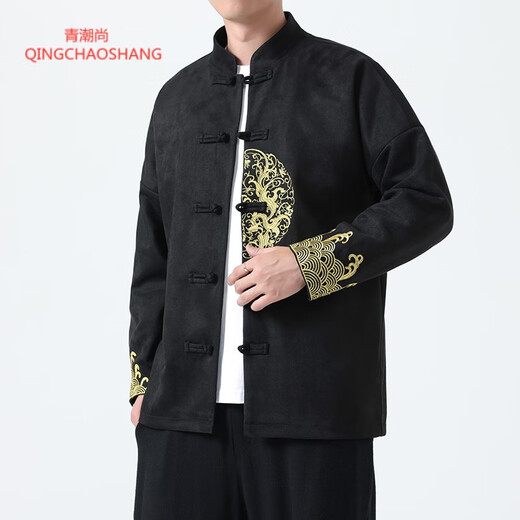 
Green Trendy Tang suit men's jacket jacquard Chinese style cotton and linen embroidery casual large size Zhongshan suit buckle Hanfu trend red Y1047 3XL