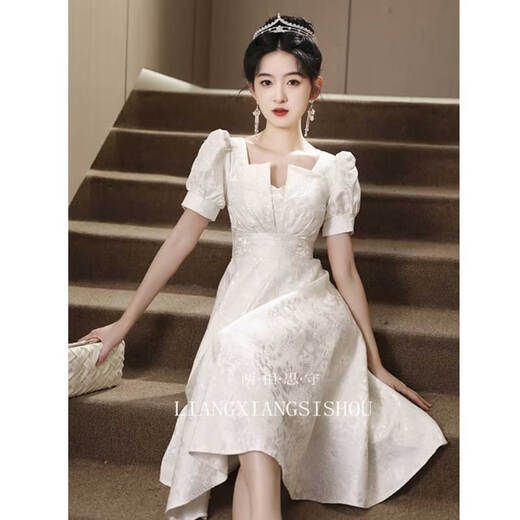 
Seidler evening dress light luxury niche high-end engagement white daily wearable beautiful princess dress adult gift girl host off-white XL (recommended 116-125 Jin [Jin equals 0.5 kg])