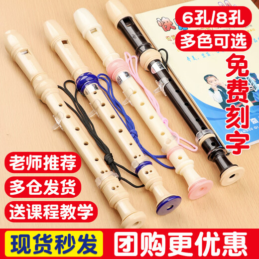 
Shanbei Recorder German Treble 8-hole 6-hole Primary School Students for Beginners Eight-hole Six-hole Flute Musical Instruments (Cloth Bag) Black 8-hole + Paper Materials