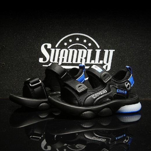 Guirenniao boys' sandals 2025 new style 5 summer 4 soft sole 6 children's shoes 12 medium and large children 15 years old 7 boys 8 children 9 black blue 24 (inner length 15.5/foot length 15.0)