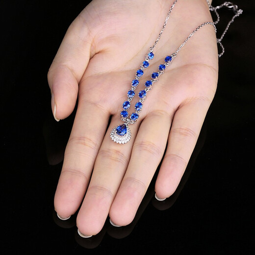 Musi custom-made 7.01 carat sapphire necklace 18k gold set with diamonds party high picture color