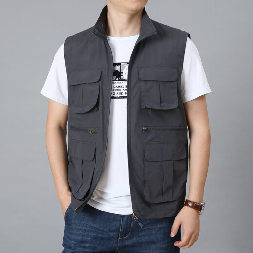 JP2024春夏男装薄款马甲多口袋工装户外摄影钓鱼马夹718 卡其色 2XL(适合155斤-170斤)