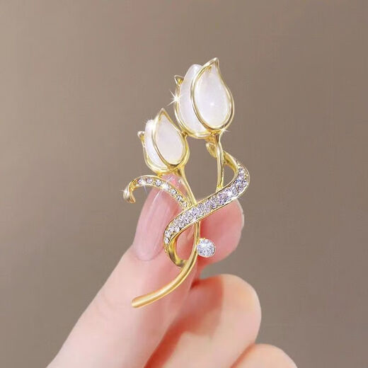 Coriander Cat's Eye Tulip Brooch Niche Elegant Pin Exquisite Suit Sweater Pin Accessories Corsage Tulip B05-302