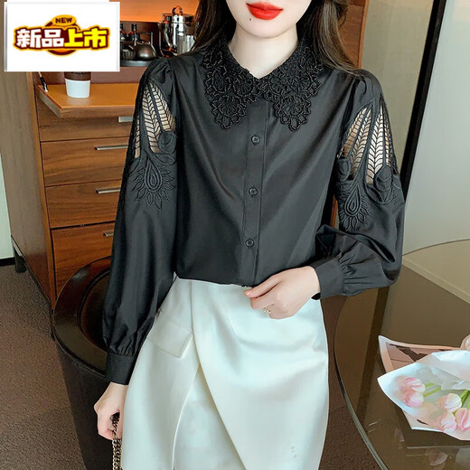 
First-diameter embroidered cotton shirt for women 2025 autumn new fashion embroidered white shirt loose versatile long-sleeved top CY9227 White M [Suggested 96-110Jin [Jin equals 0.5 kg]]