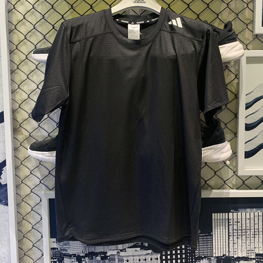Adidas short-sleeved men's tops, summer training fitness sportswear, ins trendy, round neck, comfortable and breathable casual T-shirt IL1381/black 2XL/suggested 195-215Jin[Jin equals 0.5 kg]