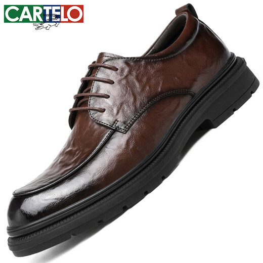 
CARTELO British hand-grabbed leather shoes for men business soft cowhide men's shoes formal shoes men's leather shoes 9758 brown 42