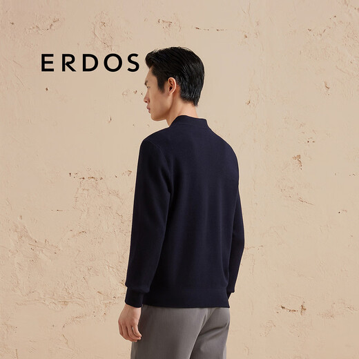 ERDOS 长袖外套立领轻羊毛商务休闲双拉链开衫男针织衫 藏蓝 M 170/92A