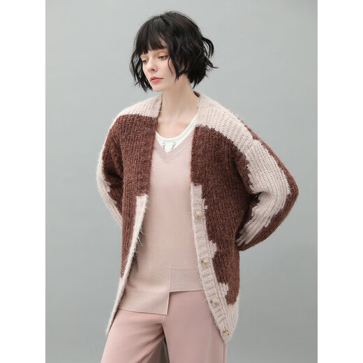 COCOBELLA design sense color block sweater casual jacket fluffy velvet thickened thick needle cardigan MZ967 pink S
