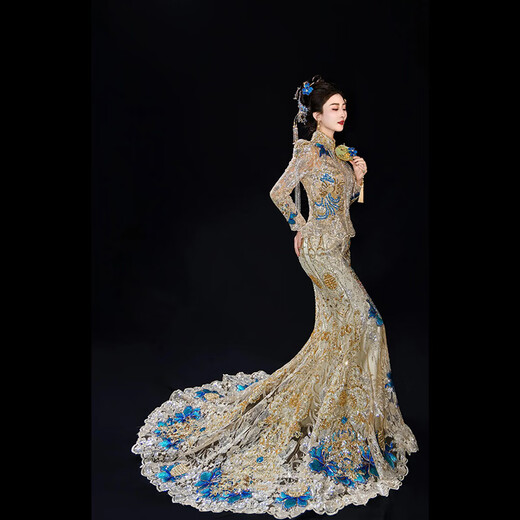 Wen Mi Golden Xiuhe Clothing Blue Heavy Industry Wedding Wedding 2024 Nuevo vestido de novia chino de novia Toast Toast Ropa Phoenix Crown y Red Winter Gold Blue 2xl