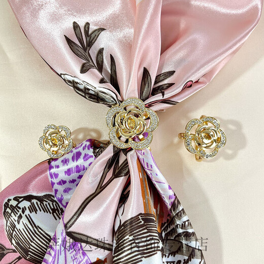 KERLA embellished coat belt with knotted buckle silk scarf buckle elegant rose small square scarf multi-functional large golden rose three-piece set