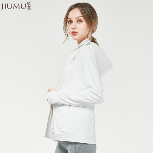 Jiumu women's sun protection clothing outdoor sunshade hooded face covering jacket spring and summer light and breathable sun protection clothing anti-UV sun protection shirt skin windbreaker YD002 angel white L size