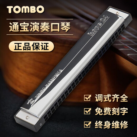 通宝TOMBO日本进口音簧24孔成人初学高级专业演奏复音C调口琴 B调