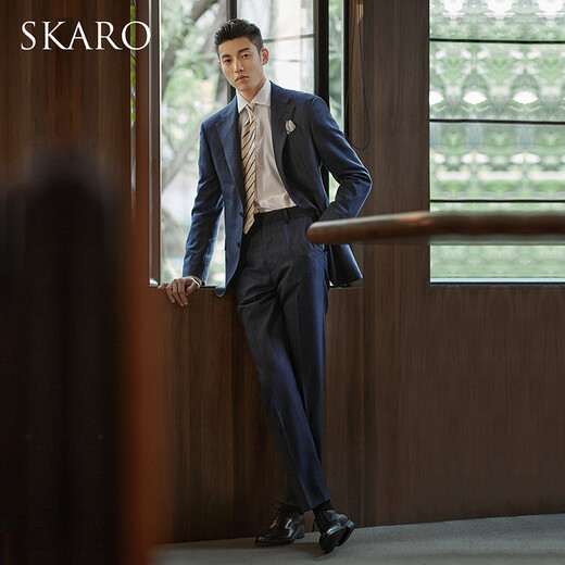 SKARO【澳洲纯羊毛】 修身西装外套男商务轻正装西服条纹单西 蓝色条纹SKV291-3（单西） 50