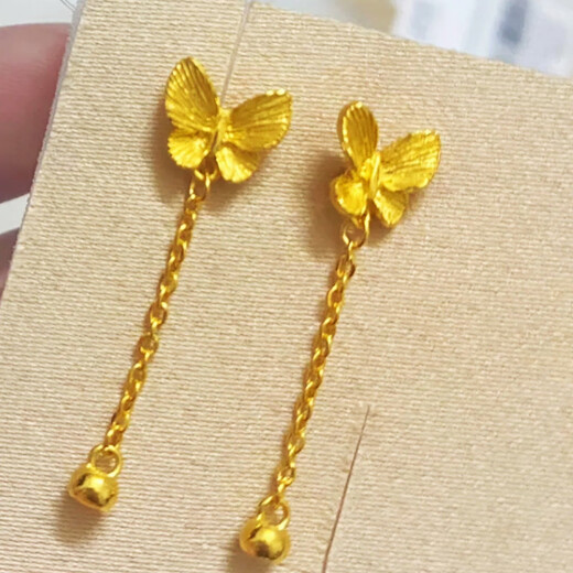 Yadige plated 18K gold light luxury gold colorful butterfly ear wire women's 2024 long tassel earrings new 999 pure gold ear butterfly