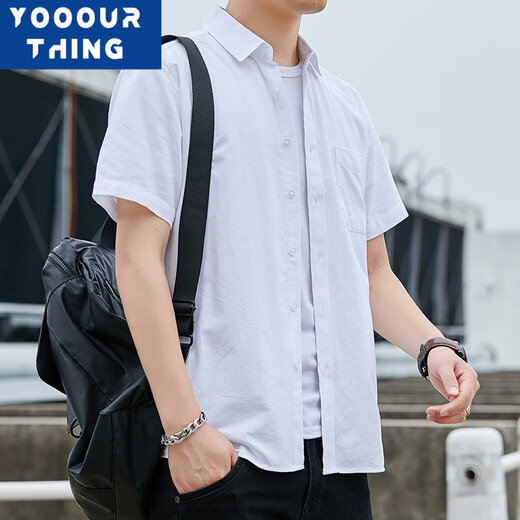 YOOOURTHINGY2024 Sommer- und Herbst-Neue Oxford Spinning Solid Color Shirt Herren Kurzärmel koreanische schlanke Halbschläfe Hemd Männer weiß XL [Vorgeschlagen 120-140jin [Jin ist 0,5 kg]]