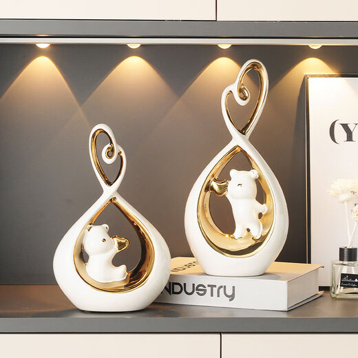 Pameiju Fengshengshui Chuanboat Home Ornaments Entrance Decoration Chinese Living Room TV Cabinet Crafts Housewarming Gift White Fengshengshui Chuan + Love Bears Pair