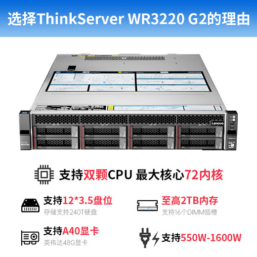 Lenovo Wentian WR3220 G2 dual-socket rack server host computer deep learning virtualization database storage DeepSeek local deployment 1 Silver 4314 16 core 2.4G file storage丨32G memory丨2 4T hard drives丨RAID1