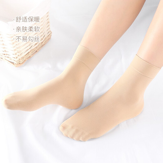 Langsha stockings women's socks spring and autumn medium-thick velvet mid-calf socks dark flesh-colored thickened anti-snagging wear-resistant antibacterial socks for women