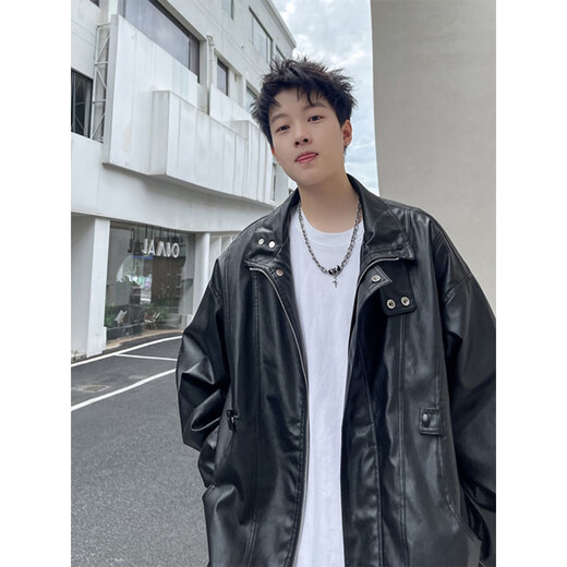 简方位皮衣外套男秋冬季美式复古痞帅炸街感宽松休闲机车服pu皮夹克 wjs-w9274棕色 M