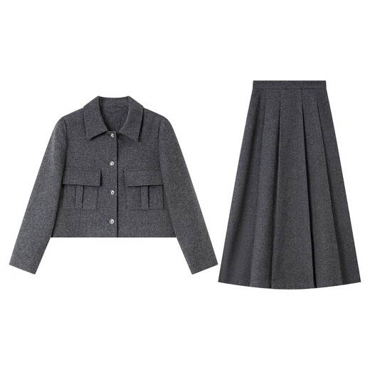 Vanciman wears a complete set of gray wool suits for women 2024 new cotton jacket skirt two-piece set M9871 gray S
