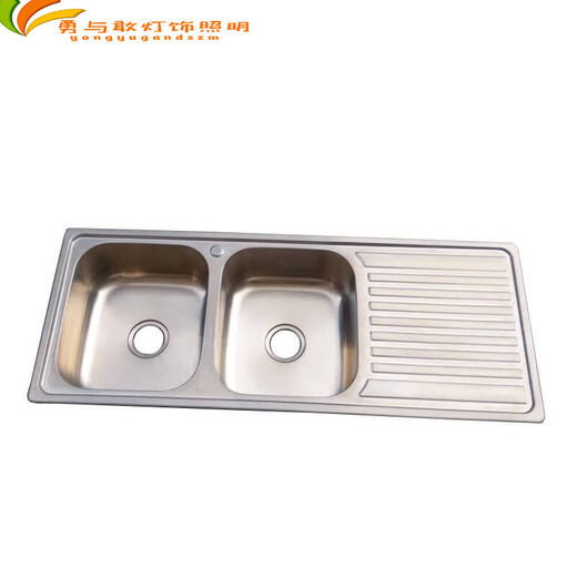君默304不锈钢水槽双槽加长带解冻板不锈钢台盆一体拉伸洗菜盆S12048