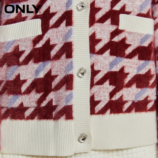 ONLY气质百搭千鸟格宽松V领开衫针织衫女|12343B004 H71 红色千鸟格 M 165/84A
