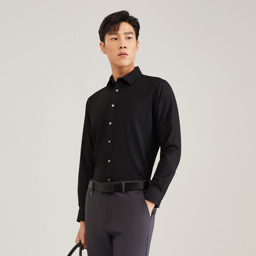 YOUNGOR рубашка с длинными рукавами, мужская замшевая рубашка, теплая на ощупь повседневная модная, широкая и стильная VLRM119782AFA, черная 41