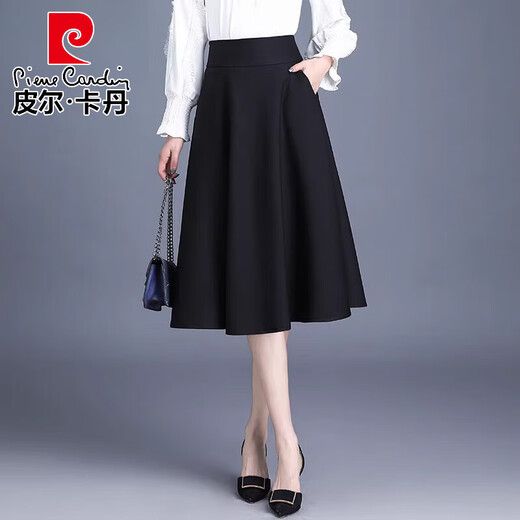 
Pierre cardin black skirt spring and autumn women 2025 new autumn and winter skirt mid-length A-line pleated skirt large size long skirt 6630 black (skirt length 75) M