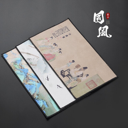 Tang Feng's hand-painted tea towel, household palace-style kung fu tea cloth, Chinese-style water-absorbing pot towel, square towel rag, special Chinese-style lotus charm tea towel