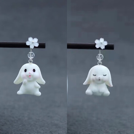ZHIO retro three-dimensional hairpin, ancient style Hanfu hairpin for women, simple and modern ball headband hairpin 3# open-eyed rabbit