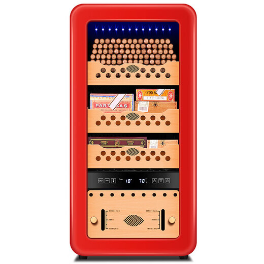 Cigarloong (CIGARLOONG) 48HC cigar cabinet with constant temperature and humidity Spanish cedar wood shelf naked alcoholized activated carbon ammonia removal curved small household silent inverter compressor cigar humidor 48HC red cedar wood shelf + curved + constant temperature and humidity cigar cabinet