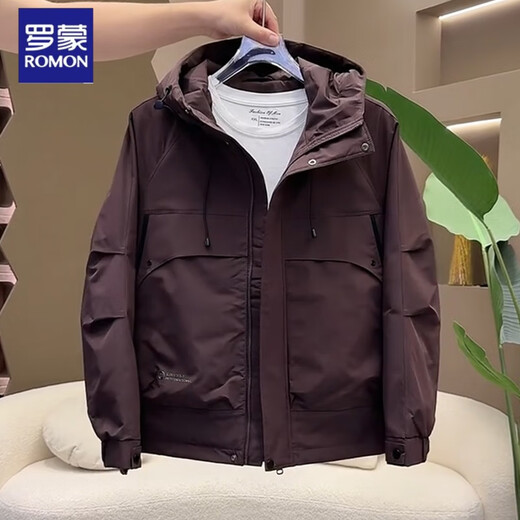 ROMON Jacket Men's Cotton Jacket Autumn and Winter Padded Jacket Men's Thickened Warm Windproof Workwear Hooded Second Cotton Jacket Khaki Green 3XL Recommended 165-180Jin Jin equals 0.5 kg