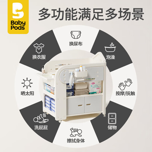 babypods尿布台宝宝护理台新生婴儿床多功能移动换尿布尿布台幼儿洗澡台 旗舰款护理台+乳胶垫