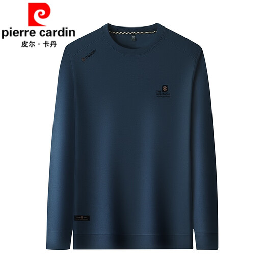 皮尔卡丹（pierre cardin）男士纯棉长袖t恤冬季圆领加绒卫衣男宽松休闲上衣加厚打底衫 829-灰绿色 加绒 165/M建议120斤以下